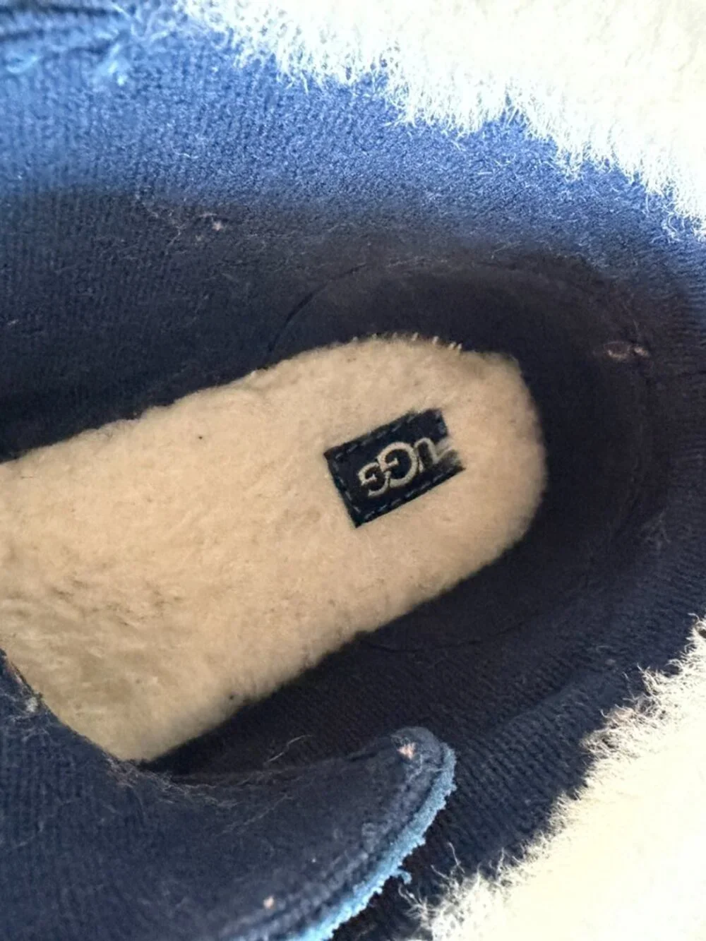 UGG Nolen Deep Navy Suede Shearling Ankle Boots Kids Size 12